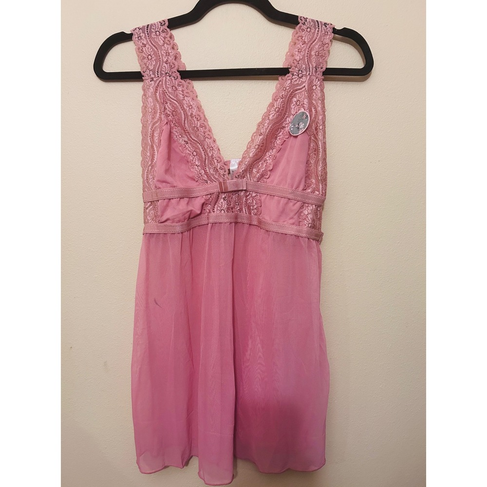 Janina Babydoll Lingerie Women Medium Pink Excellent Lace Sheer Romantic Nightie